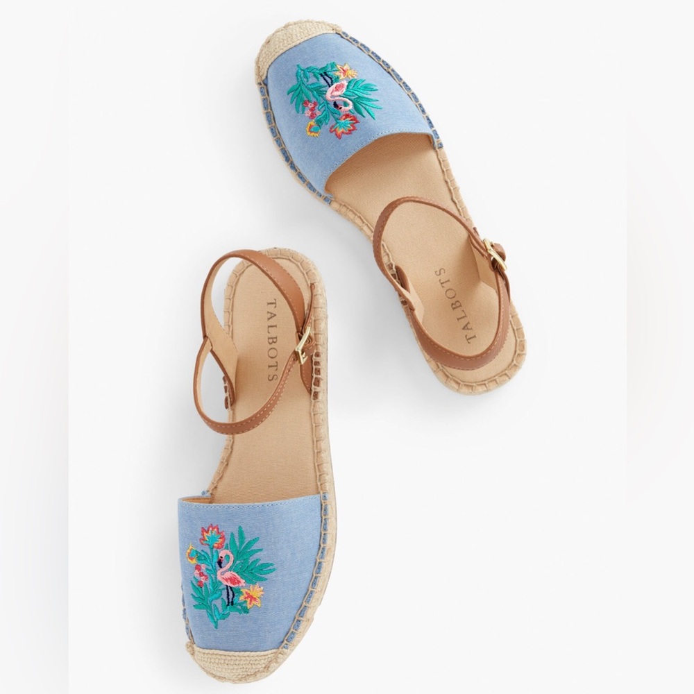 Izzy D'Orsay Embroidered Chambray Espadrille Sandals SIze 7.5 NIB